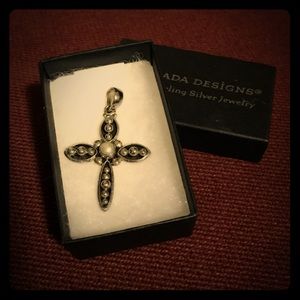Pearl + Silver Cross Pendant